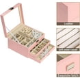 thumbnail image 2 of BOOVO Clear Lid Jewelry Box,3 Layers Jewelry Organizer Large Multi-Functional Jewelry Storage Box with 2 Drawers,Jewelry Display Case of Rings Earrings Necklace Bracelets for Women Girls (Pink), 2 of 16