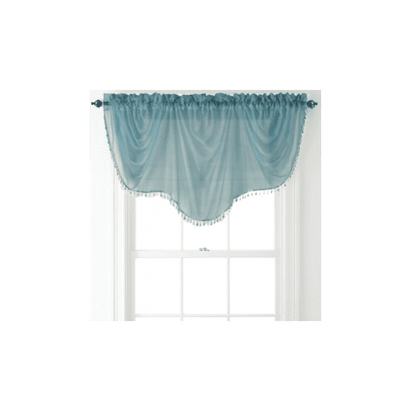 SOPHISTICATED 1PC VALANCE BONITA SLATE BLUE SHEER SEE THRU WINDOW TASSELS VALANCE ROD POCKET TOP CURTAIN TAILORED KITCHEN, NURSERY, BATHROOM, WEDDING SIZE 55" WIDE X 18" LENGTH