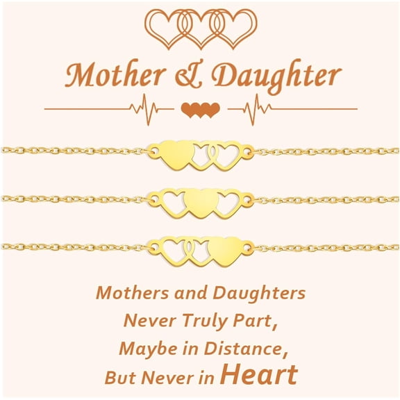 Mother Daughter Bracelet Set - 2/3/4 Piece Matching Heart Jewelry, Adjustable Christmas Gift for Mom, Daughter, Grandma