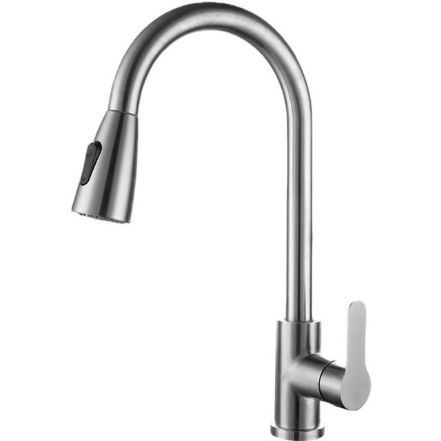 Grifo de tirada con modos de rociado para giro de 360° mezclador de agua caliente y fría.