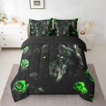 thumbnail image 2 of Black Wolf Bed in a Bag Queen Comforter Set 7 Piece,Green Rose Bedding Sets Romantic Flowers Bed&nbsp;Sheets,Wild Woodland Animals Sheet Set with Comforter, 2 of 6