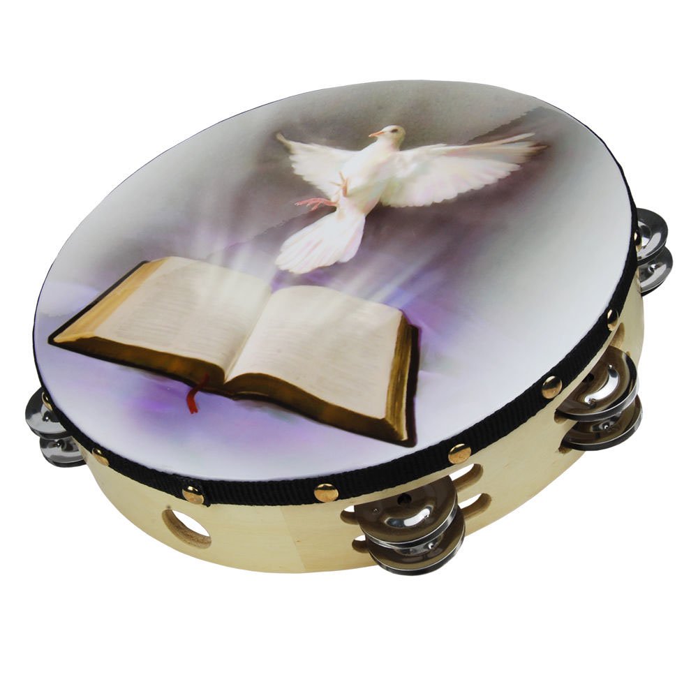 8" Dove & Bible Double Row Jingle Percussion Tambourine for Church