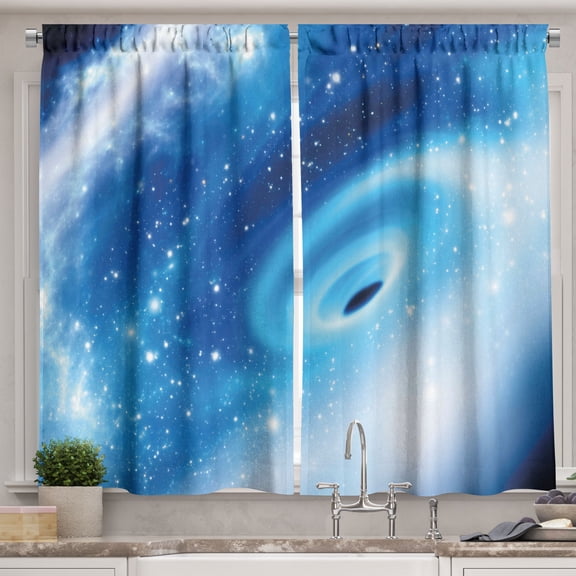 Ambesonne Constellation Kitchen Curtains, Black Hole Astral, 55"x39", Aqua Blue White
