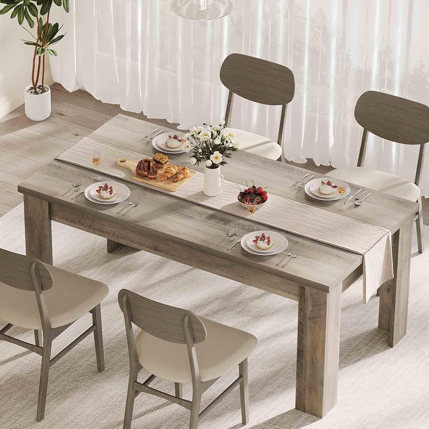 AOILE 63" Rectangular Dining Table for 4–6, Farmhouse Kitchen Table, Wood Dinner Table, Rustic Brown/Gray