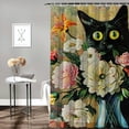 thumbnail image 2 of JEUXUS Roses & Lilies Cat Print Shower Curtain - Multiple Sizes White, 2 of 7