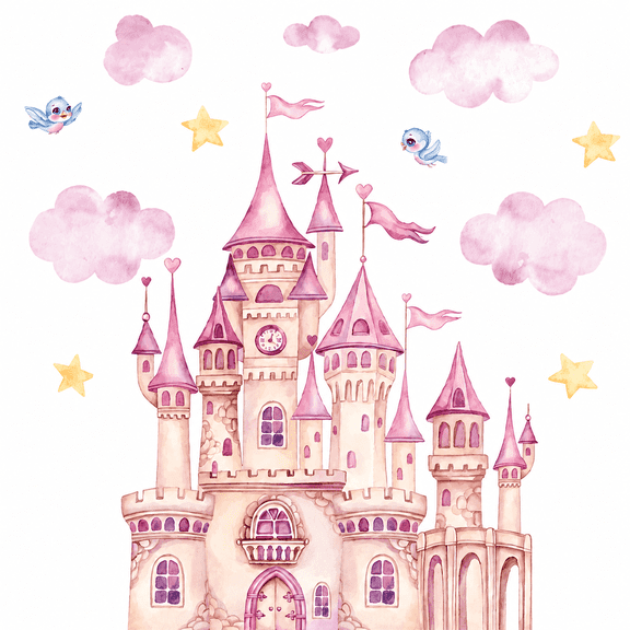 Fairy Tale Castle Wall Decals, 30 x 90 cm Peel and Stick Princess Castle Wall Stickers for Girls Bedroom Nursery Kids Room Decor