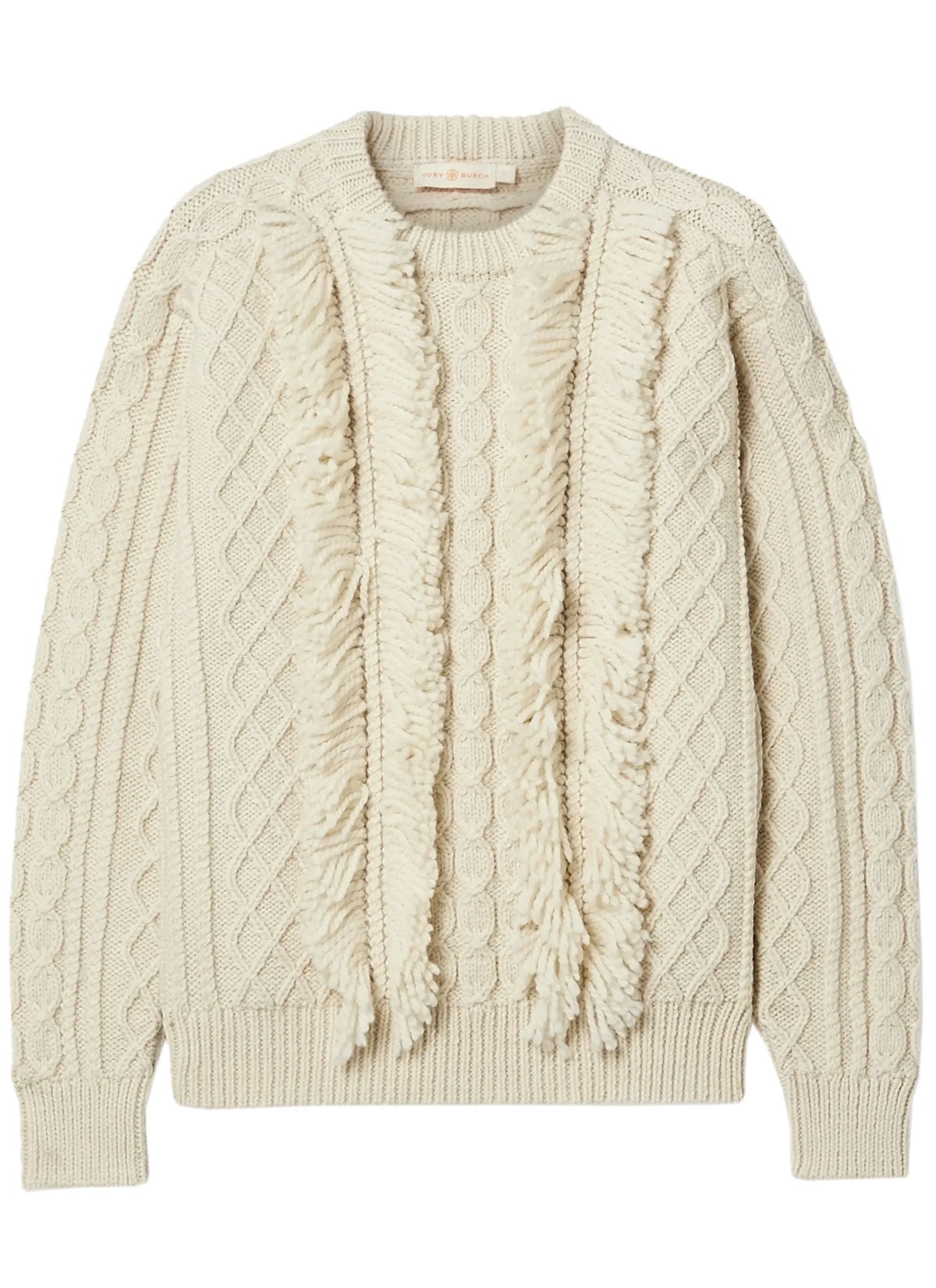 Tory Burch Womens Kendra Fringe Cable Knit Sweater X-Small New Ivory - NWT  $498 