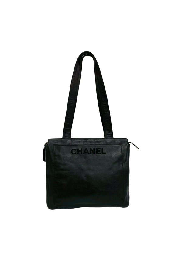 Pre-Owned CHANEL logo caviar leather genuine tote bag semi-shoulder black 38163