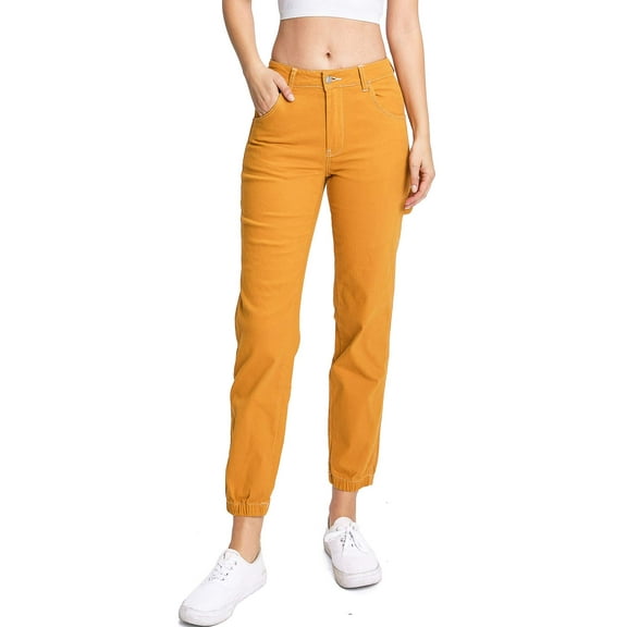LITZ BY UNIQ Women's Juniors Carpenter Jogger Pants (25, Mustard)