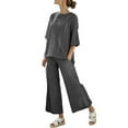 thumbnail image 2 of Simua Women's Summer 2 Piece Outfits Set Striped Round Neck 3/4 Sleevle Top and Wide Leg Pants Loose Lounge Sets, 2 of 7