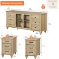 thumbnail image 6 of WAMPAT 3 Piece Glass Door TV Stand Set ，1 TV Stand and 2 End Table with Charging Station for Living Room, Farmhouse Modern Entertainment Center Console Table, 2 End Table with Storage Cabinet,Oak, 6 of 11
