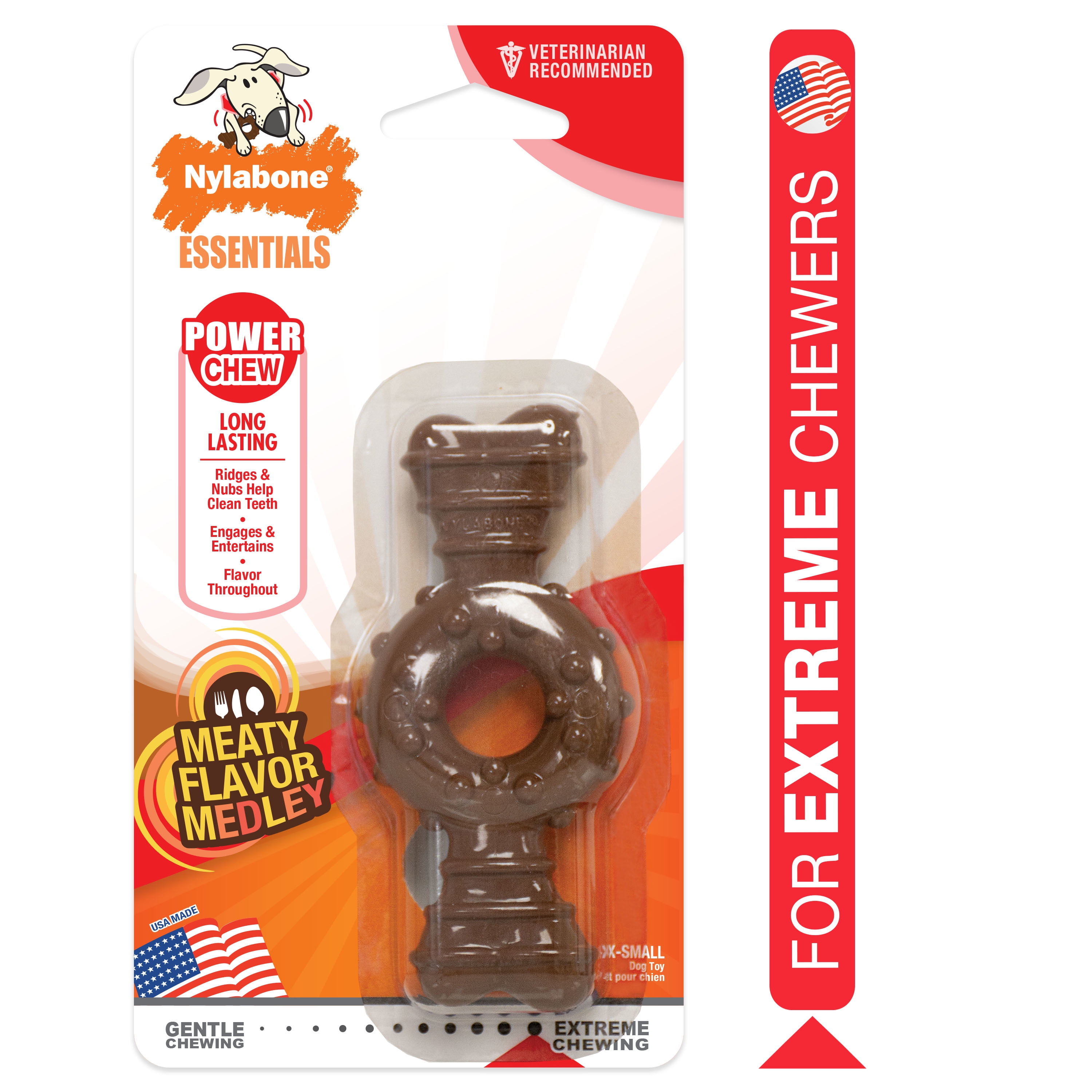 Nylabone Power Chew Ring Bone Chew Toy for Dogs Flavor Medley X-Small/Petite - Up to 15 lbs
