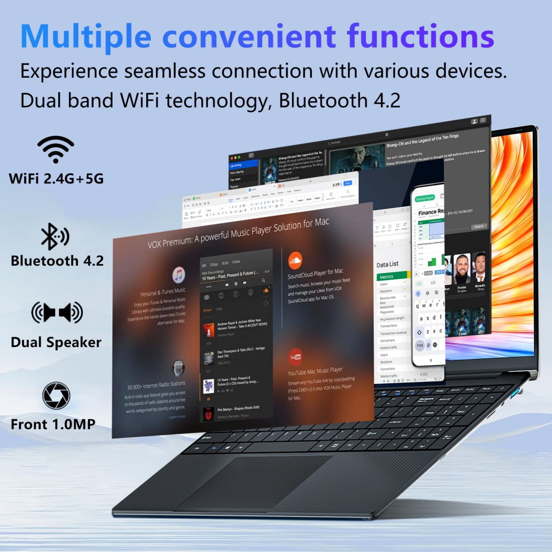 DUNHOO 15.6 Inch Laptop, 16GB RAM, 512GB SSD, Intel Core i5, Windows 11 Pro, Backlit Keyboard, Silver