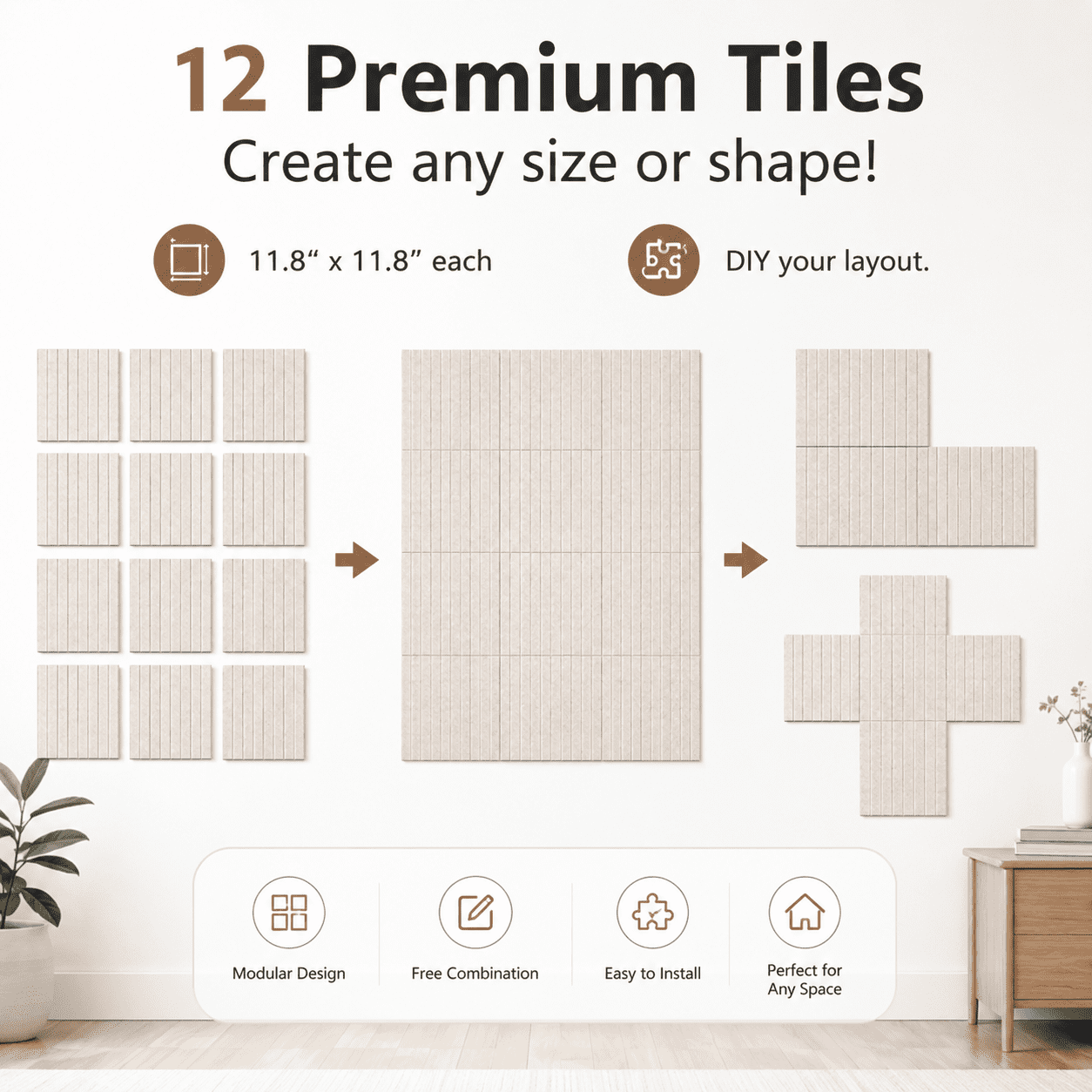 Large Felt Bulletin Board 48" x 36" – Cork Board Alternative, 12 Pack with 70 Safe Removable Adhesive Tabs, Wall Pin Board for Home Office Classroom (Oatmeal)