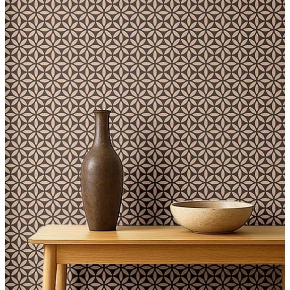 S4Sassy Self-Stick Decorative Wallpaper, Flower of Life Print Wall Paper, Vinyl Waterproof Contact Paper, Brown, 25"x120"inch Removable Renter Friendly Wall Covering For Bedroom, Dining Room