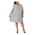 thumbnail image 1 of ROBBIE BEE Robe Shift au-Dessus du Genou pour Femmes Grise Texturée Attachée Col Roulé Manches à Onglets Plus 2X, 1 of 4