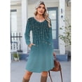 thumbnail image 3 of Zeagoo Fall A Line Dress for Women Long Sleeve Casual Printed Dresses V Neck Tunic Boho Dress, 3 of 6