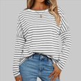 thumbnail image 4 of Camisas de Larga para Mujer, Blusas de Rayas con Bloques de Color, Ropa de Moda de Otoño, Blusas con Cuello Redondo Gris XL, 4 of 8