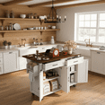 thumbnail image 3 of Homy Casa 53 Inch Farmhouse Style Kitchen Island with Power Outlet, Foldable Countertop, Spice Rack, Drawers, and Wheels – White, 3 of 8