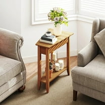 Harmijoy 2-Tier End Table Irregular Narrow Sofa Side Nightstand w/ Storage Shelf Walnut