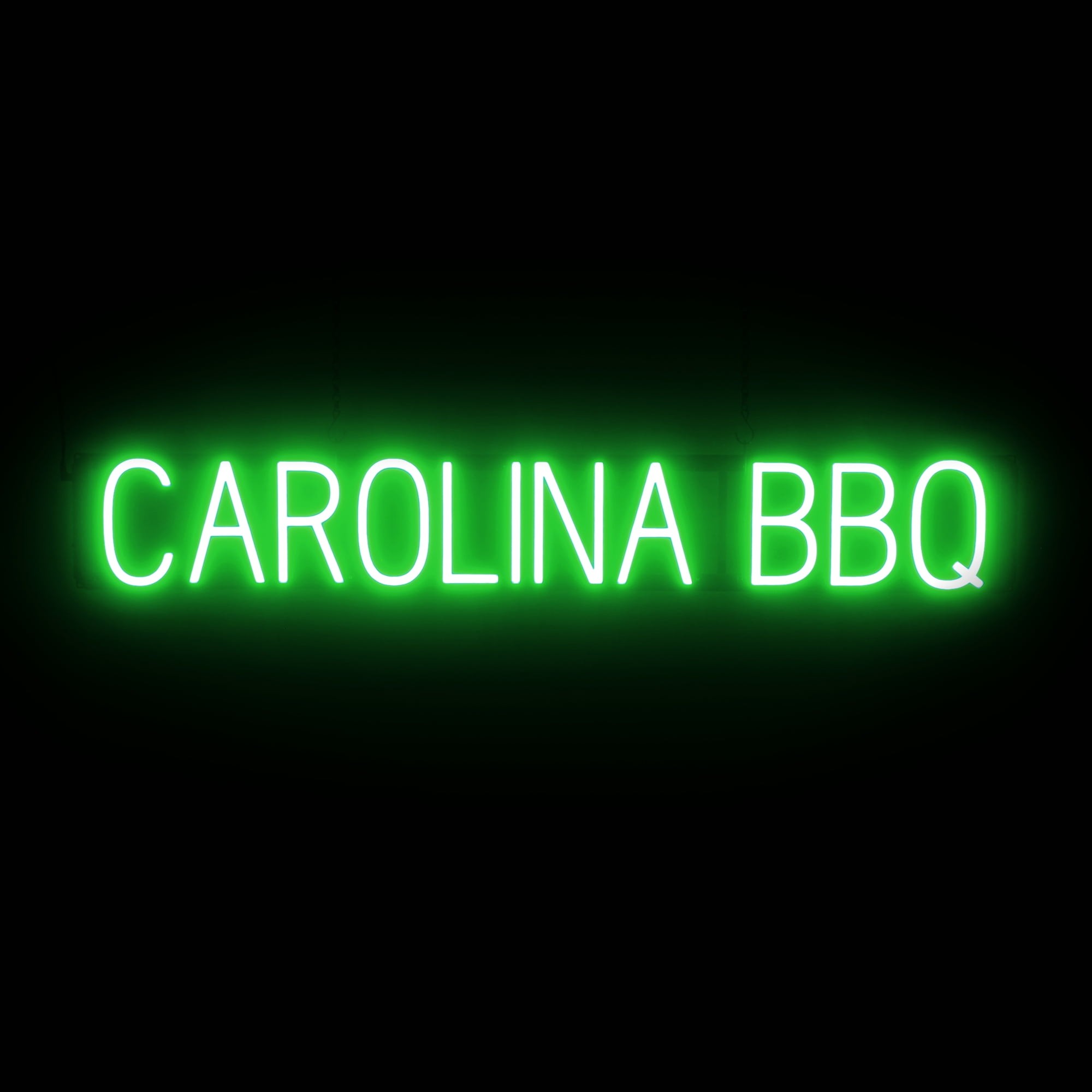 SpellBrite CAROLINA BBQ LED Sign for Business. 42.7" x 6.3" Green
