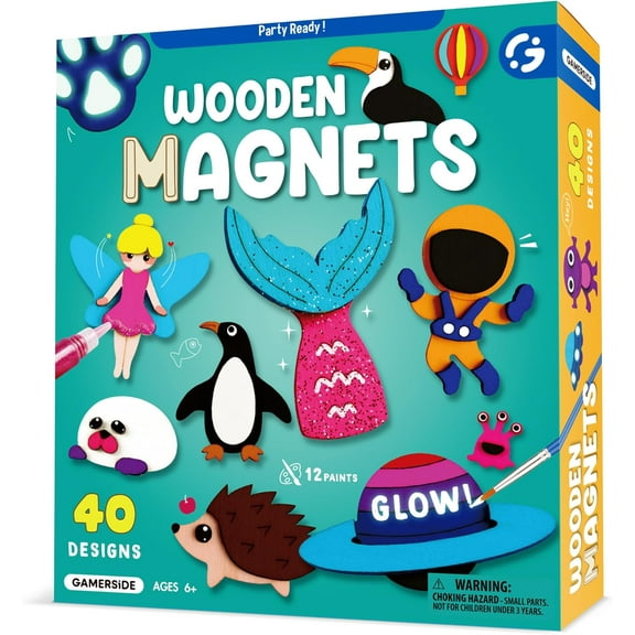 Piano Potato DIY Wooden Magnets,40 pcs Magic Magnetic Paint Set,Wood Arts and Crafts Painting Kit for Kids, Make Your Own Fridge Magnets Craft Kits Party Favors Gifts Toys for Girls Boys Ages 6-8