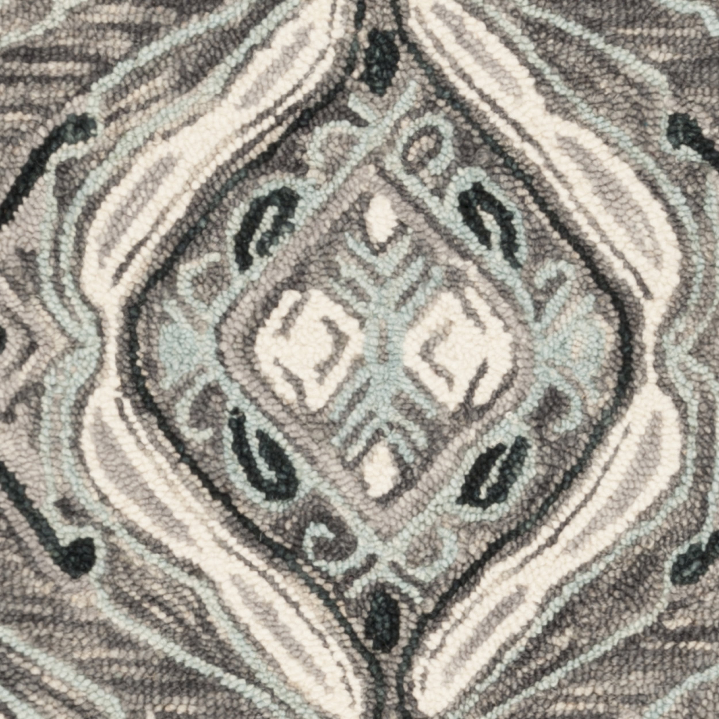 SAFAVIEH Suzani Davin Geometric Swirls Wool Runner Rug, Grey/Light Blue, 2'3" x 8'