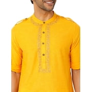 In-Sattva Men's Mandarin Collar Indian Long Tunic Kurta with Shoulder Straps; Golden Yellow; SM