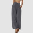 thumbnail image 2 of EDFBUYKRS Womens Pants Size 10 Women's Summer High Waisted Drawstring Linen Wide Leg Beach Pants with Pockets Comfortable Casual Pure Color Loose Fit Trousers for Travel and Relaxation Xl, 2 of 5