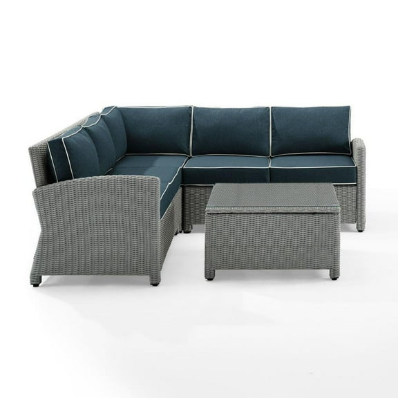 Crosley Bradenton 4 Pc Outdoor Patio Sectional Set, Blue and Gray Steel