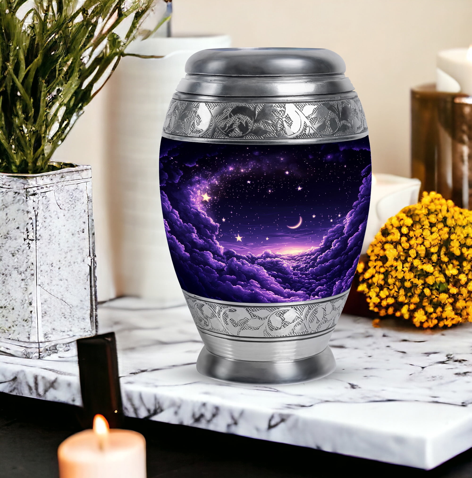 Yatskia Purple Cloud with Moon and Star Urn For Ashes For Women & Men, Small Cremation Urns For Human Ashes, (Monar 10 Inch and 3 Inch)