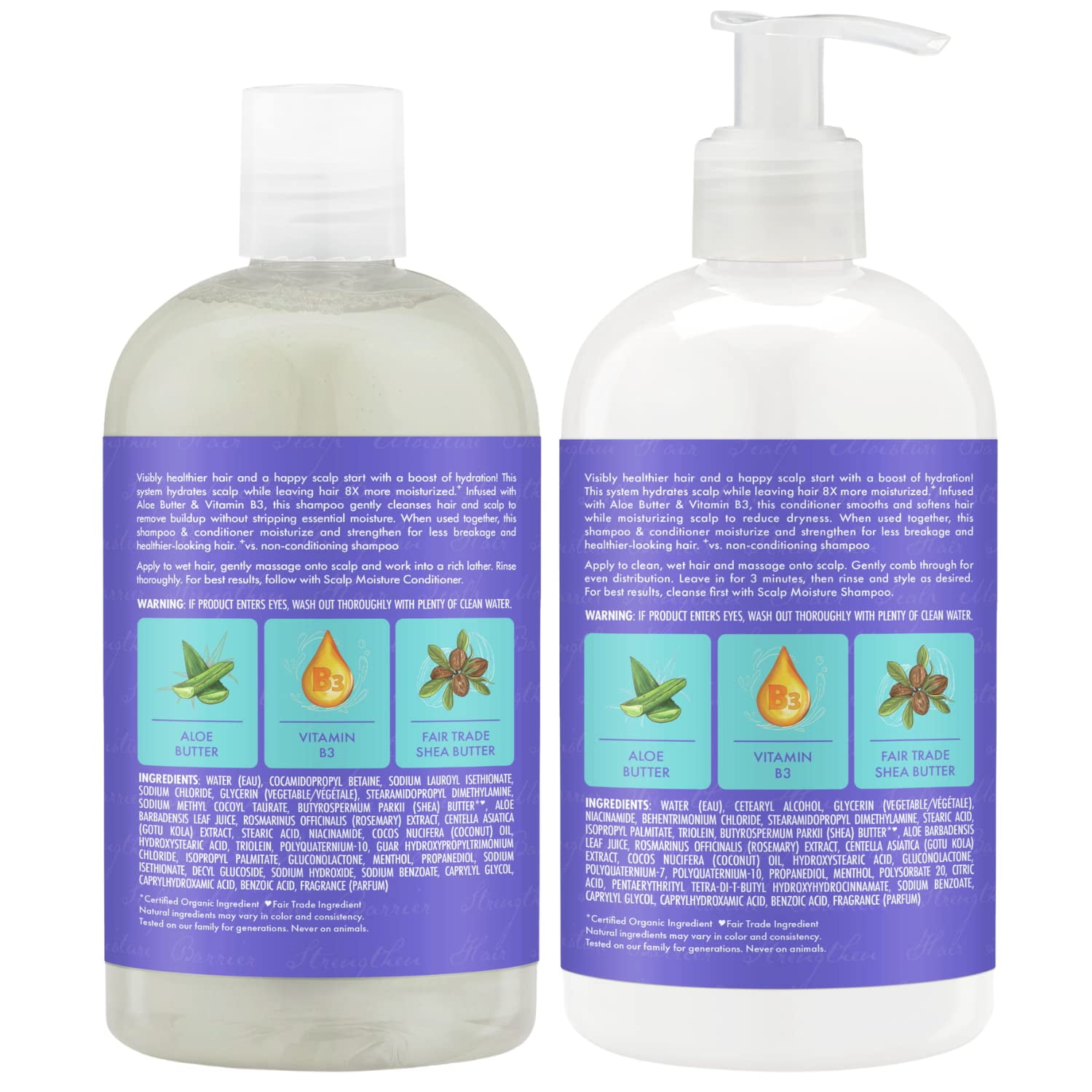 Shea Moisture Dry Scalp Shampoo And Conditioner Set With Aloe Butter & Vitamin B3, Shea Butter Curly Hair Products, Shea Moisture Hydrate And Repair Scalp + Moisturize Hair, 13 Oz Ea