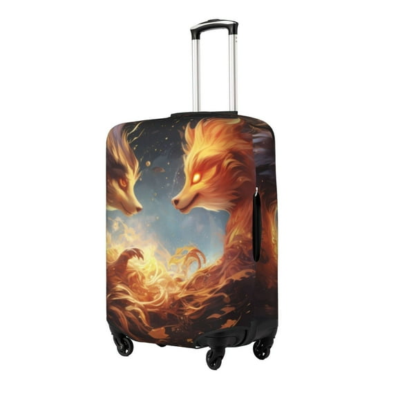 Hirioo Red And Gray Flame Fox for Elasticity Suitcase Cover (No luggage Included) Durable Luggage Protector Fits 18-32 Inch Luggage-Small