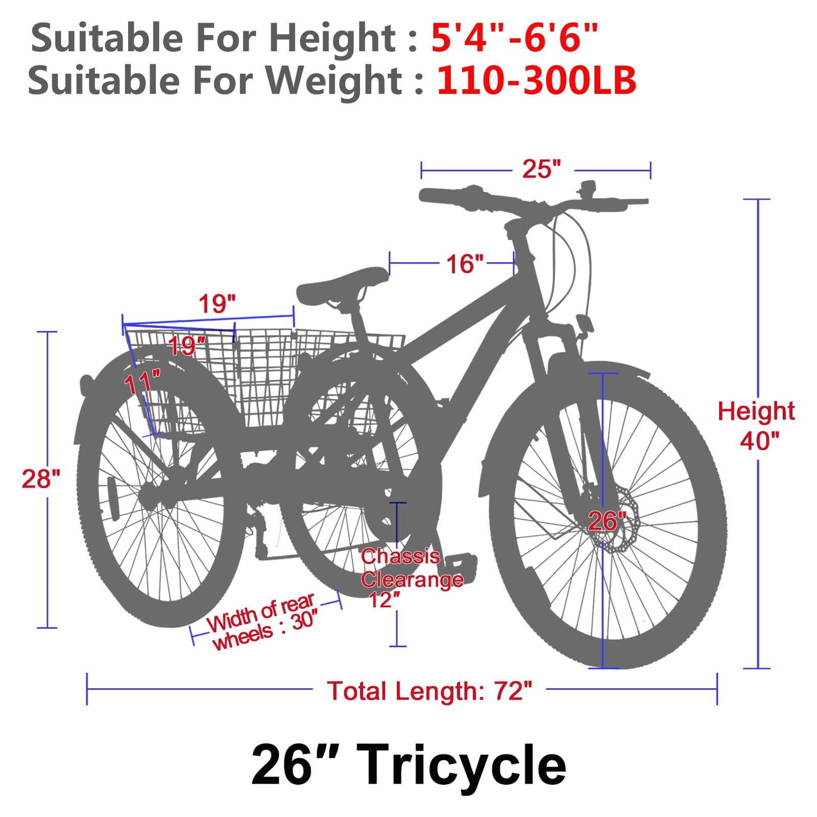FICISOG Mountain Tricycle for Adults, 3 Wheeled 7-Speed Mountain Tricycle 24 inch 26 inch 27.5 inch Men's Women's Tricycles Cruiser Bike Featuring Disc Brakes, Cargo Basket