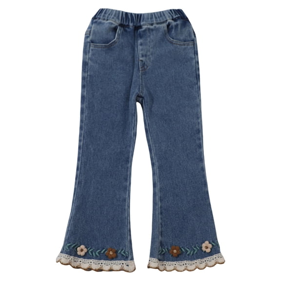 Wide Leg Jeans with Elastic Waist Girl's Floral Bow Baggy Jeans Y2k Ripped Wide Leg Elastic Waist Denim Pants Loose Trousers