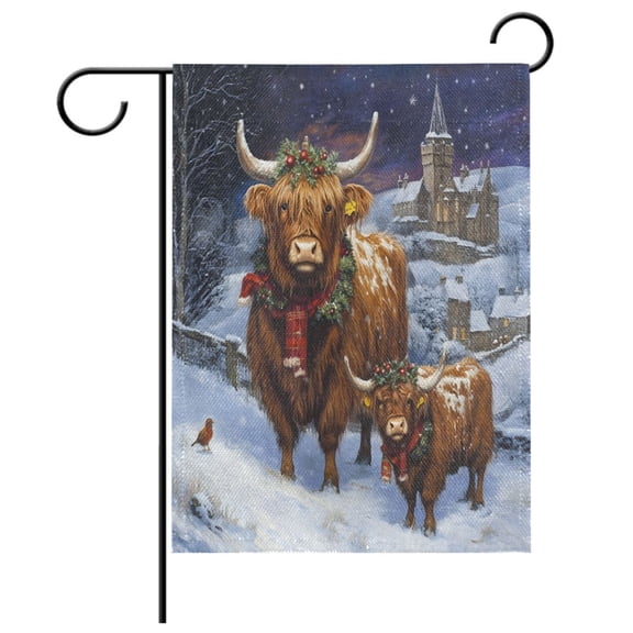 Ryvnso Highland Cattle Christmas Pattern Garden Flag 12x18 Inch Double Sided Seasonal Yard Decoration