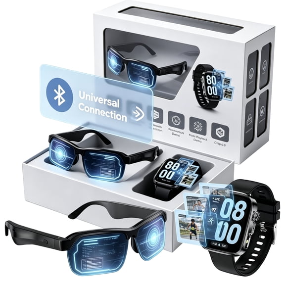 Translation Glasses and Smart Watch Set, Information Push, Call Reminder, Step Counting, Weather Forecast, Remote Photography, Music Control, Alarm and Sleep Monitoring