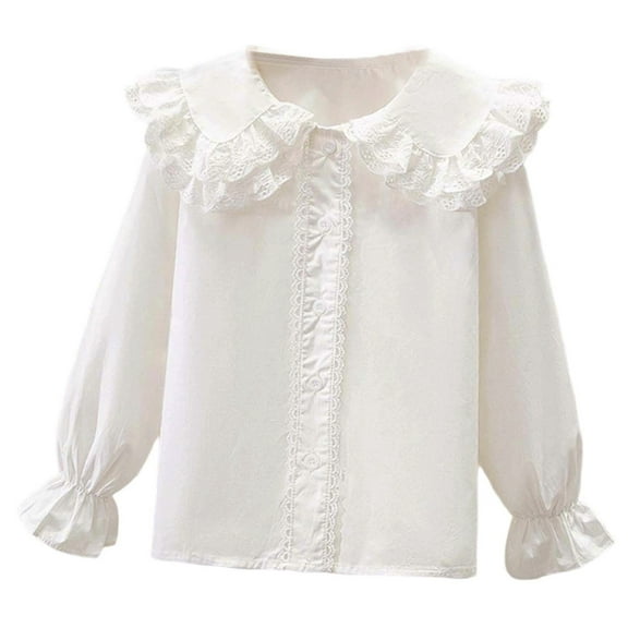 REDARER Kids Girls Long Sleeve Party Blouses Kids Elegant Ruffled Button Down Shirts School Tops,Size:5-6 Years