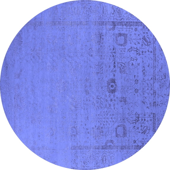 Ahgly Company Machine Washable Indoor Round Oriental Blue Industrial Area Rugs, 8' Round