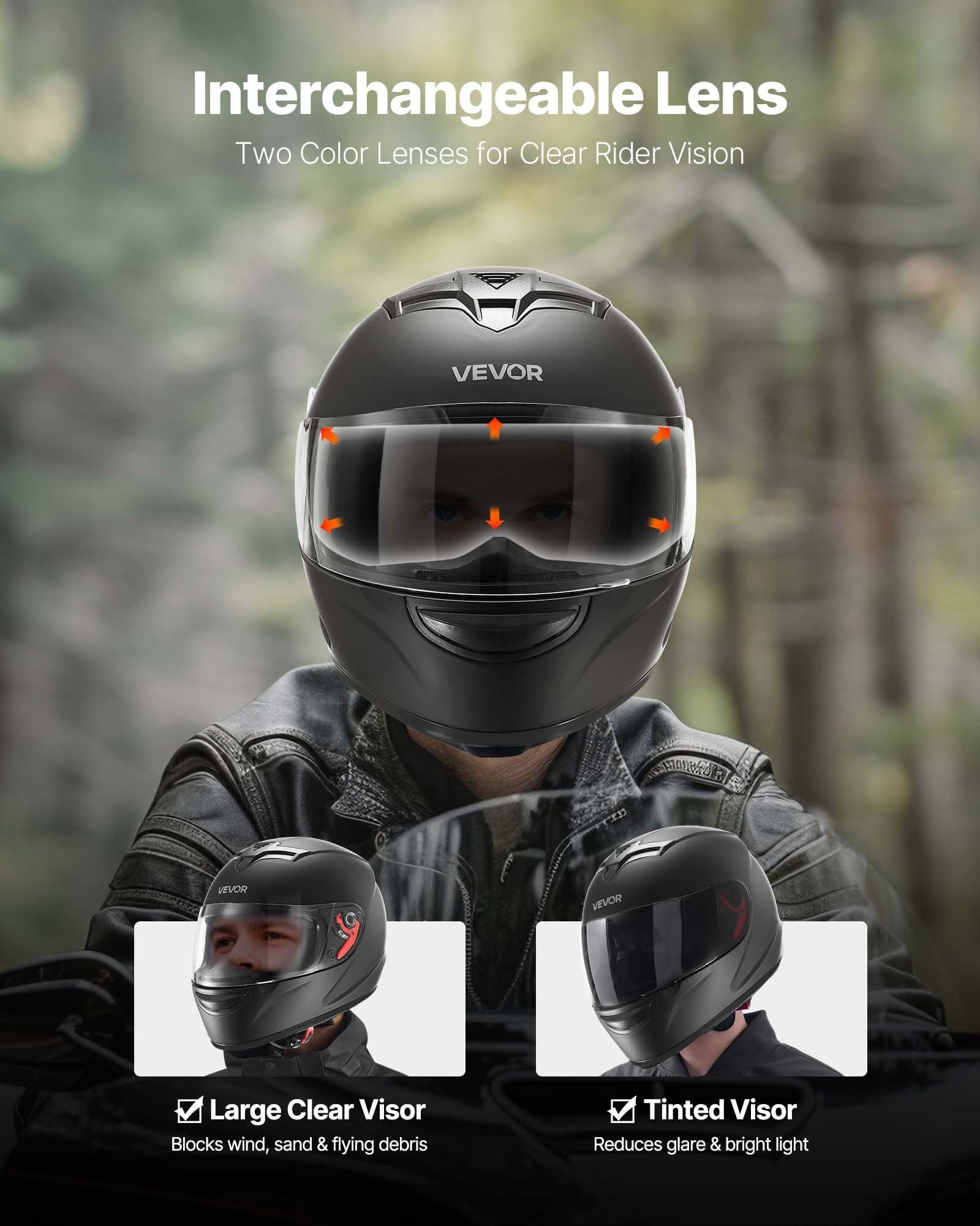 Motorcycle Helmet Full Face Adult Motocross Dirt Bike Helmet with Tinted Clear Dual Visor Detachable Liner DOT Approved Matte Black Size L