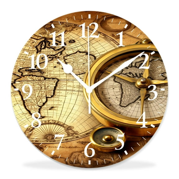 12 Inch Wall Clock Battery Operated Silent Clock Decorative for Office, Kitchen, Outdoor, Living Room,Accurate Map Graceful