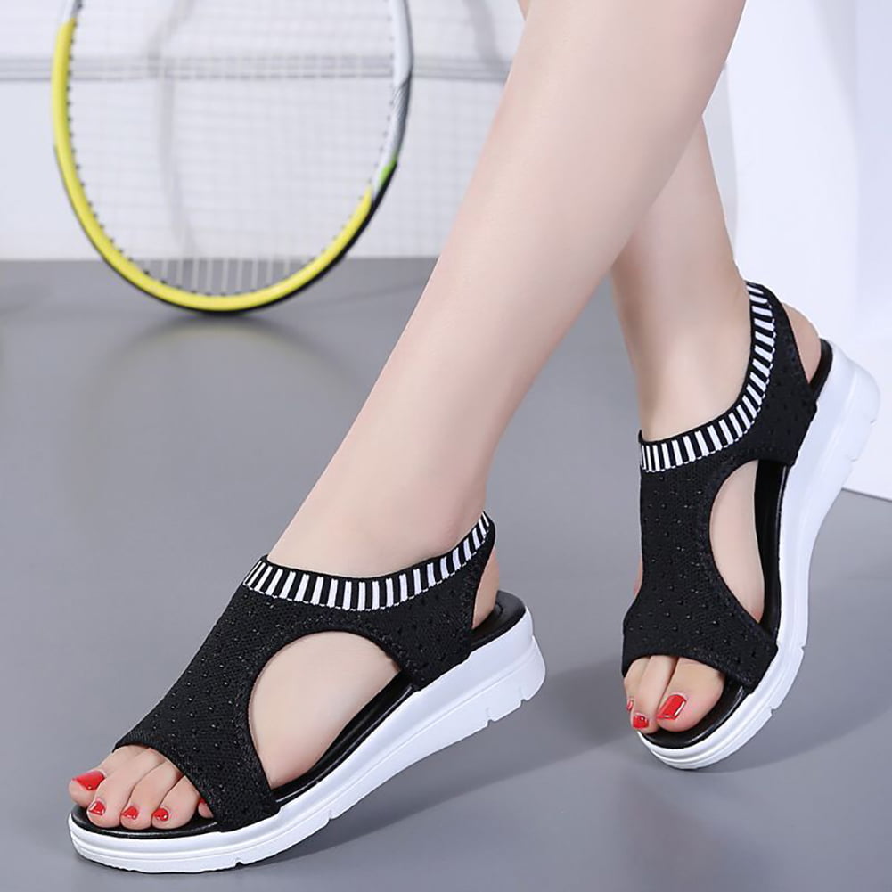 Fashion Women Fabric Mesh Slingback Shoes Open Toe Wedge Casual Knitting Sandals 
