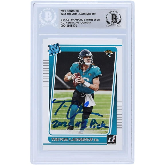 Trevor Lawrence Jacksonville Jaguars Autographed 2021 Panini Donruss Rated Rookie #251 Beckett Fanatics Witnessed Authenticated Rookie Card with "2021 #1 Pick" Inscription - Fanatics Authentic