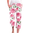 thumbnail image 3 of lcziwo Women's Summer Boho Casual Capri Pants Elastic Waist Drawstring Pants Floral Print Cropped Trousers with Pocket Streetwear Vacation Outfits Multicolor L, 3 of 6