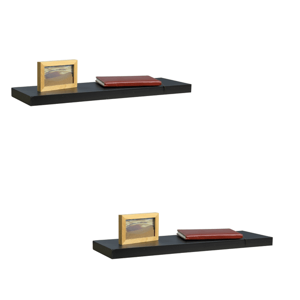 Home Basics 30" Rectangular MDF Floating Shelf, Black (2 Pack