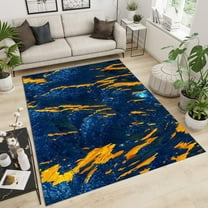 Yellow Dark Blue Abstract Area Rug, Rectangular Indoor Rug, Living Room Rug Machine Washable Non-Slip Durable Soft For Laundry Room Restaurant Hotel Bathroom 3x5ft
