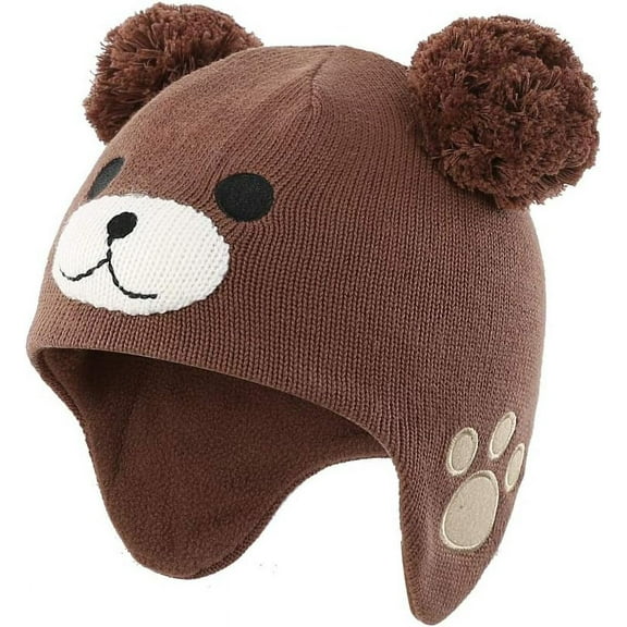 Baby Infant Toddler Fleece Lined Knit Hat Kids Winter Earflap Pom Beanie