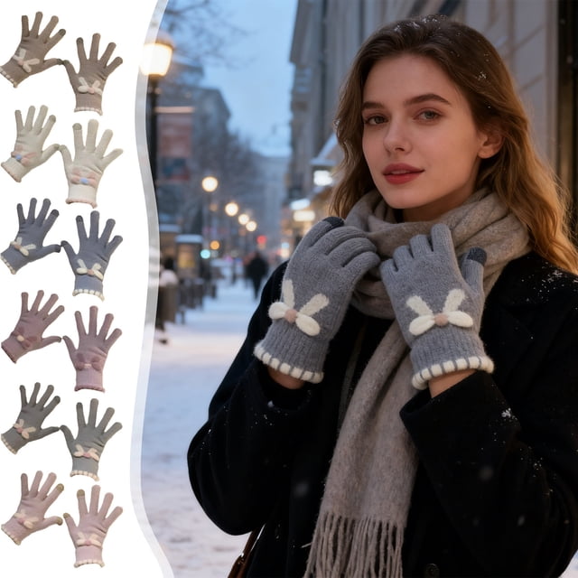 Guantes de invierno con pantalla táctil para mujer - Hilo acrílico tejido, cálido y transpirable, 6 colores, 4,72x9,06 pulgadas