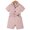 Pink, variant on CARETOO Little Girls Summer Clothes Belt Short Sleeve Short Jumpsuit Turn Down Collar 2Pcs Set 4-7T