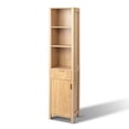 thumbnail image 3 of Ktaxon Fluted Bathroom Storage Cabinet Narrow Tall, Freestanding Cabinet Storage Tower with Grille Single Door and One Drawer, Oak, 3 of 8